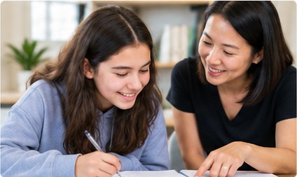 Tutor helping a student with mathematics homework
